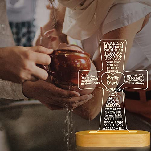 Lampeez Baptism Gift, Cross Wooden Lamp Novelty Night Light Illusion lamp for Kids